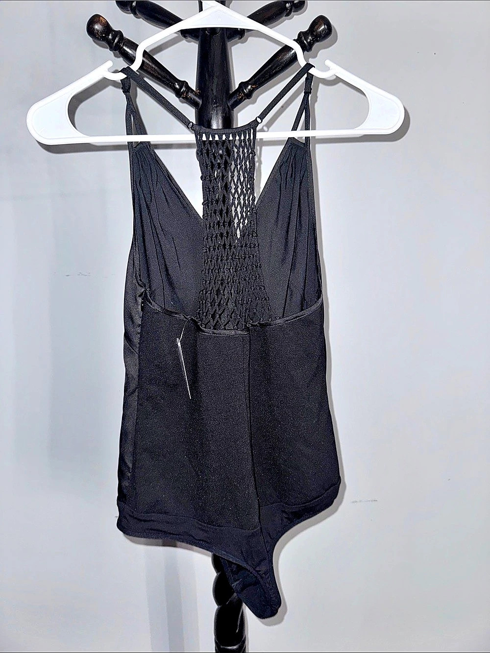 bebe Knot Back Body Suit Black One-Piece Swimsuit Small 1.T - Picture 2 of 4